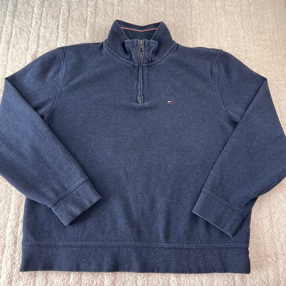 Tommy Hilfiger 1/4 Quarter Zip pullover sweater shirt Blue men's size Large